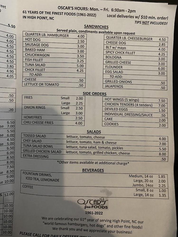Oscar's Fine Food Menu image 1