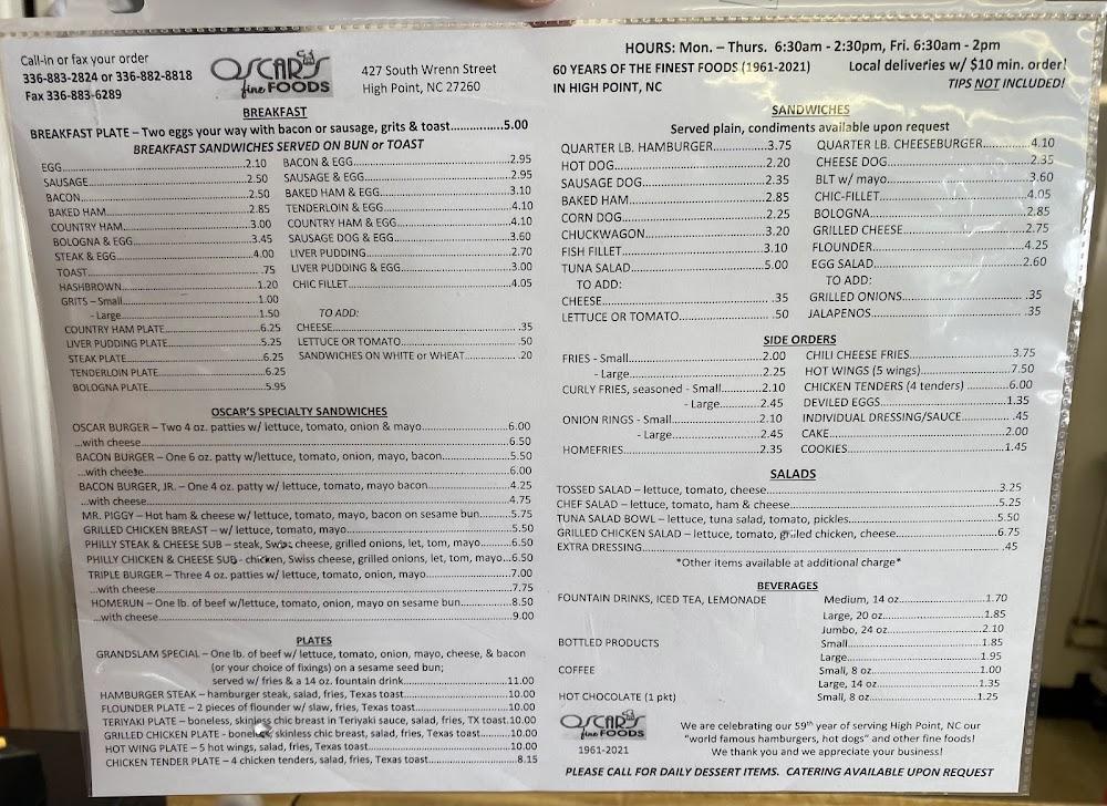 Oscar's Fine Food Menu image 2