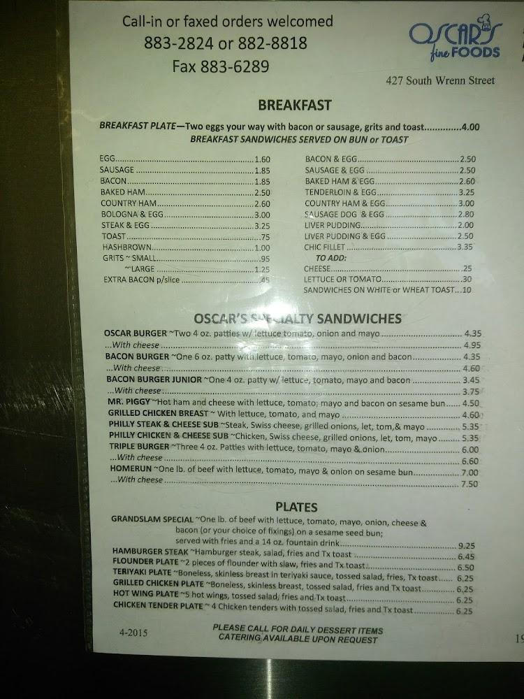 Oscar's Fine Food Menu image 4